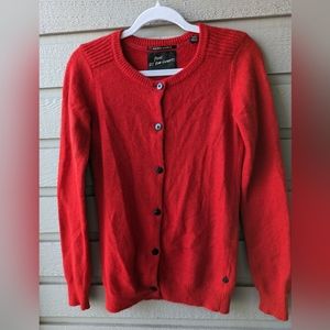 POUR LES BON VIVANTS Red Maison Scotch Knit Cardigan Sweater Size Small P'tite